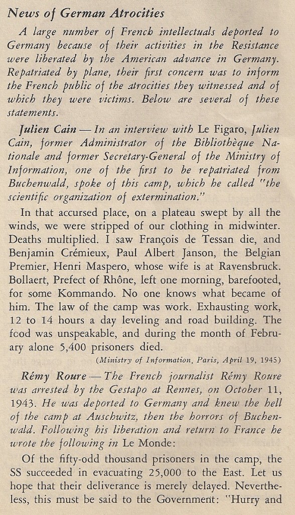 Premier extrait d'un recueil d’articles paru « Free France », vol. 7, n° 10, 15 mai 1945, p. 502-504 (© Fondation de la France Libre). 