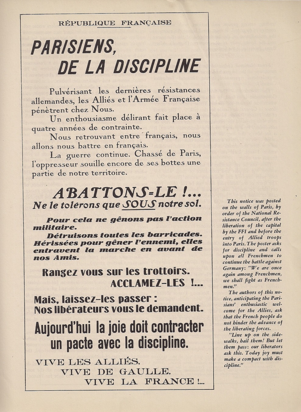 Un document sur la libération de Paris