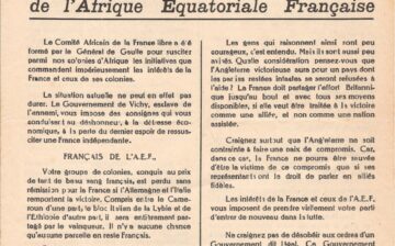 Manifeste aux Français de l’Afrique équatoriale française, 20 août 1940